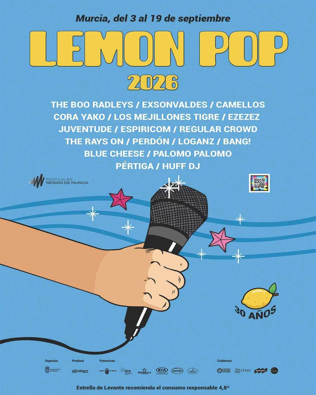 El festival Lemon Pop celebra este 2026 su 30 aniversario llenando Murcia de conciertos gratuitos a lo largo de varios días de septiembre