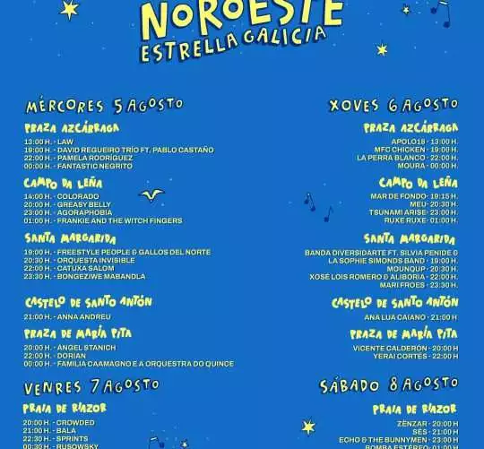 El Festival Noroeste Estrella Galicia 2026 da a conocer los horarios de su trigésimo novena edición, con cinco días de música en directo