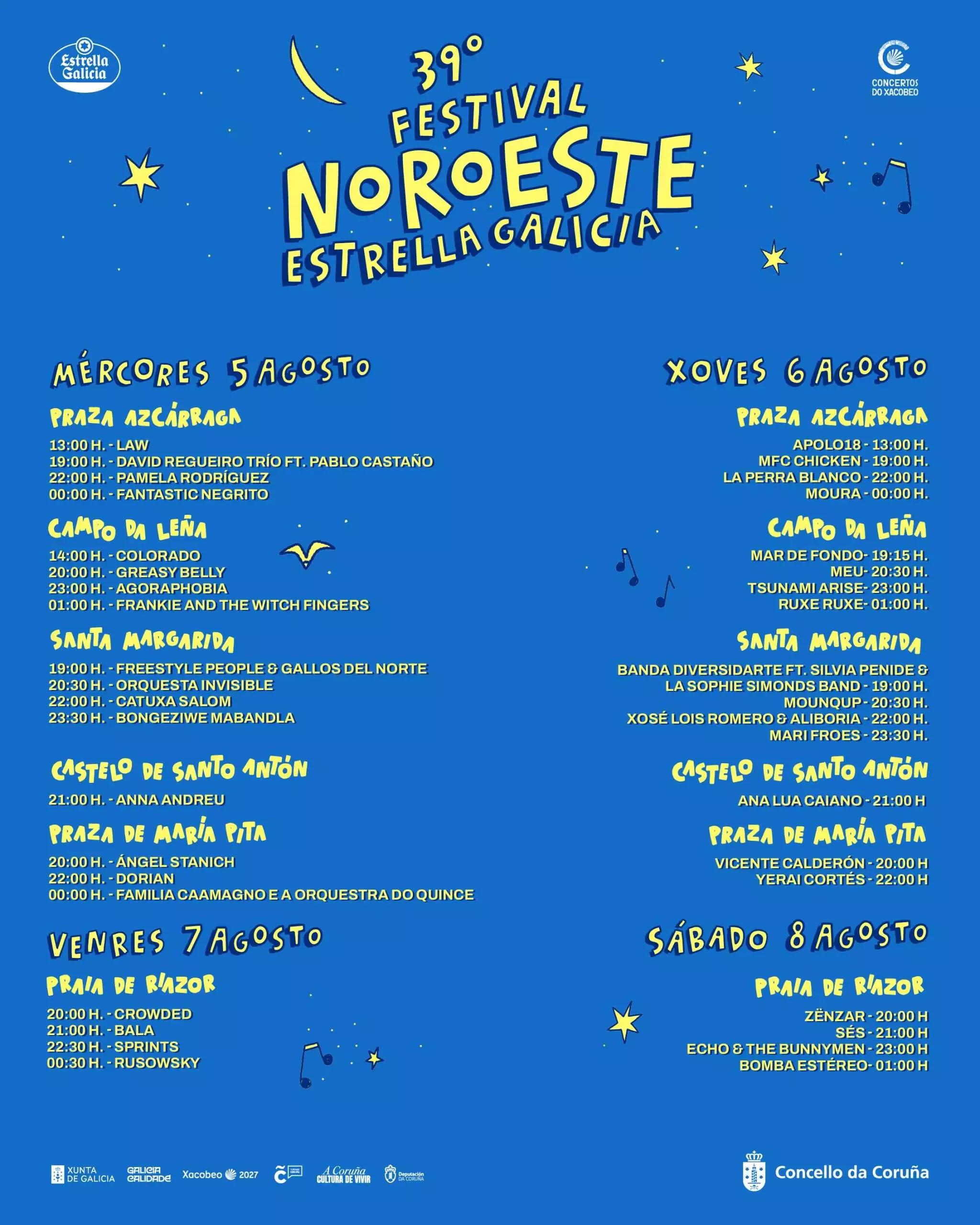 El Festival Noroeste Estrella Galicia 2026 da a conocer los horarios de su trigésimo novena edición, con cinco días de música en directo