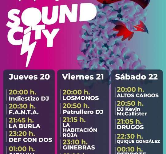 horarios del Torrelavega Sound City 2026, que se celebrará los días 20, 21 y 22 de agosto en el exterior de La Lechera con entrada libre y gratuita