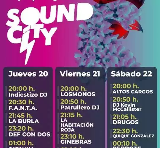 horarios del Torrelavega Sound City 2026, que se celebrará los días 20, 21 y 22 de agosto en el exterior de La Lechera con entrada libre y gratuita
