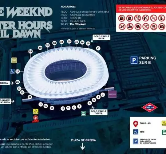 horarios oficiales, accesos y toda la información práctica para los tres conciertos de The Weeknd en el Estadio Metropolitano de Madrid