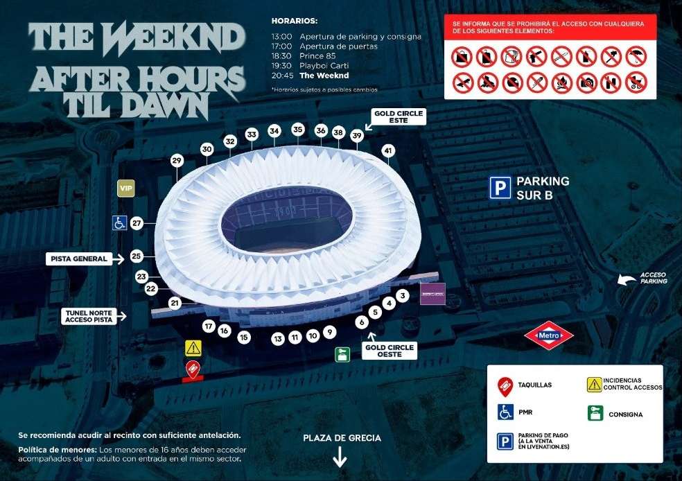 horarios oficiales, accesos y toda la información práctica para los tres conciertos de The Weeknd en el Estadio Metropolitano de Madrid