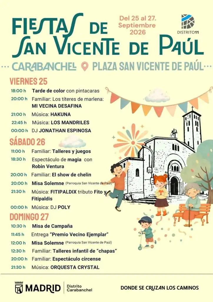 Este fin de semana se celebran en Carabanchel (Madrid) las Fiestas de San Vicente de Paúl 2026, con concierto de Hakuna como gran reclamo