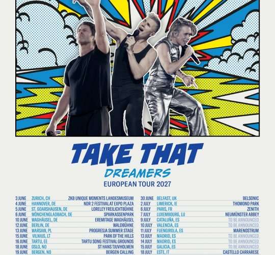 Take That darán 6 conciertos en España en su gira europea de 2027. La única cita anunciada es el 11 de julio en el Marenostrum de Fuengirola