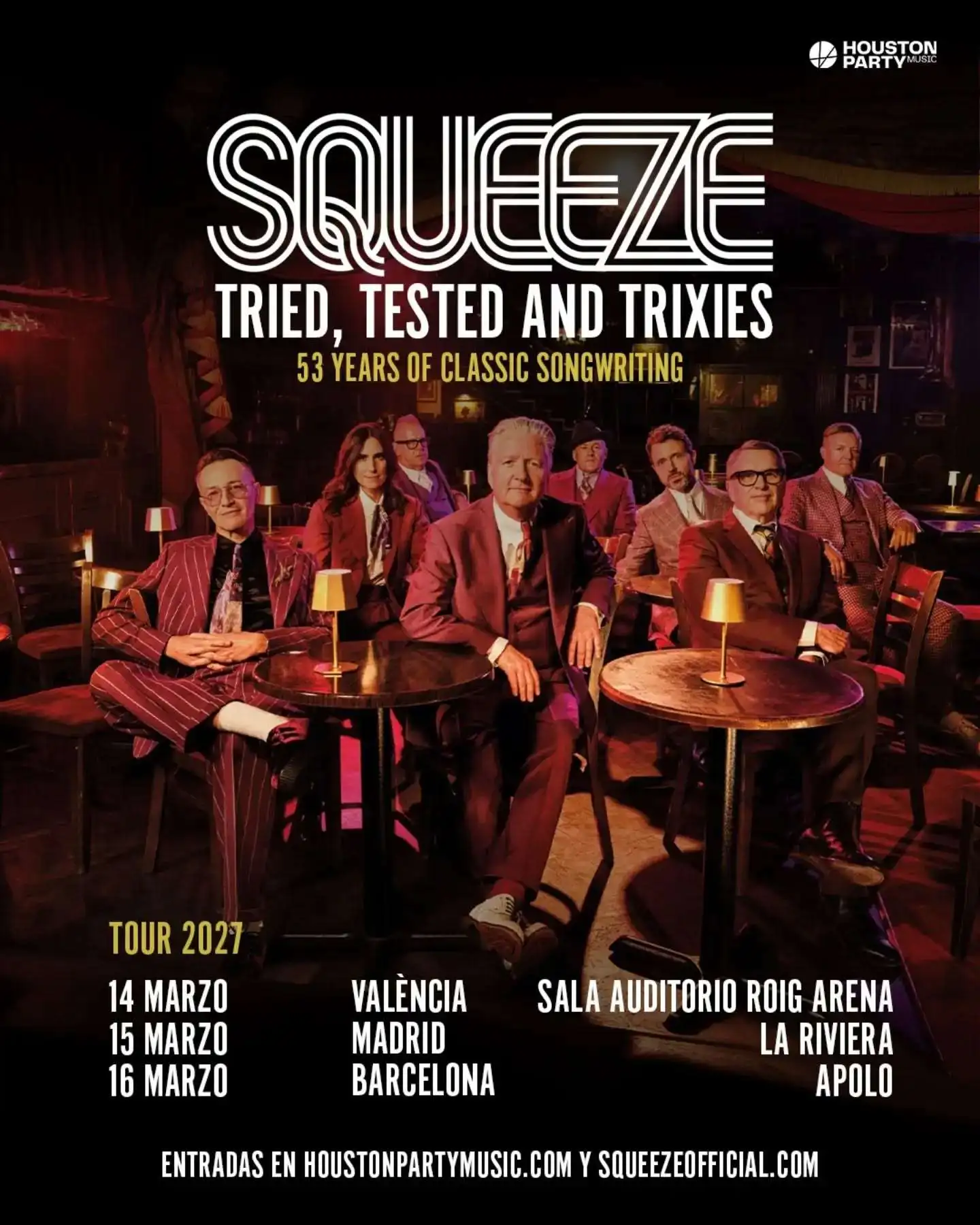 Squeeze dará tres conciertos a mediados de marzo en Valencia (Auditorio del Roig Arena), Madrid (La Riviera) y Barcelona (Sala Apolo)