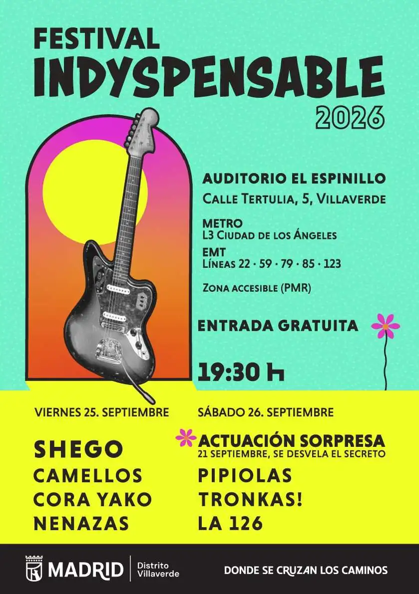 El festival gratuito Indyspensable regresa los próximos días 25 y 26 de septiembre a Villaverde para celebrar este 2026 su vigésima edición