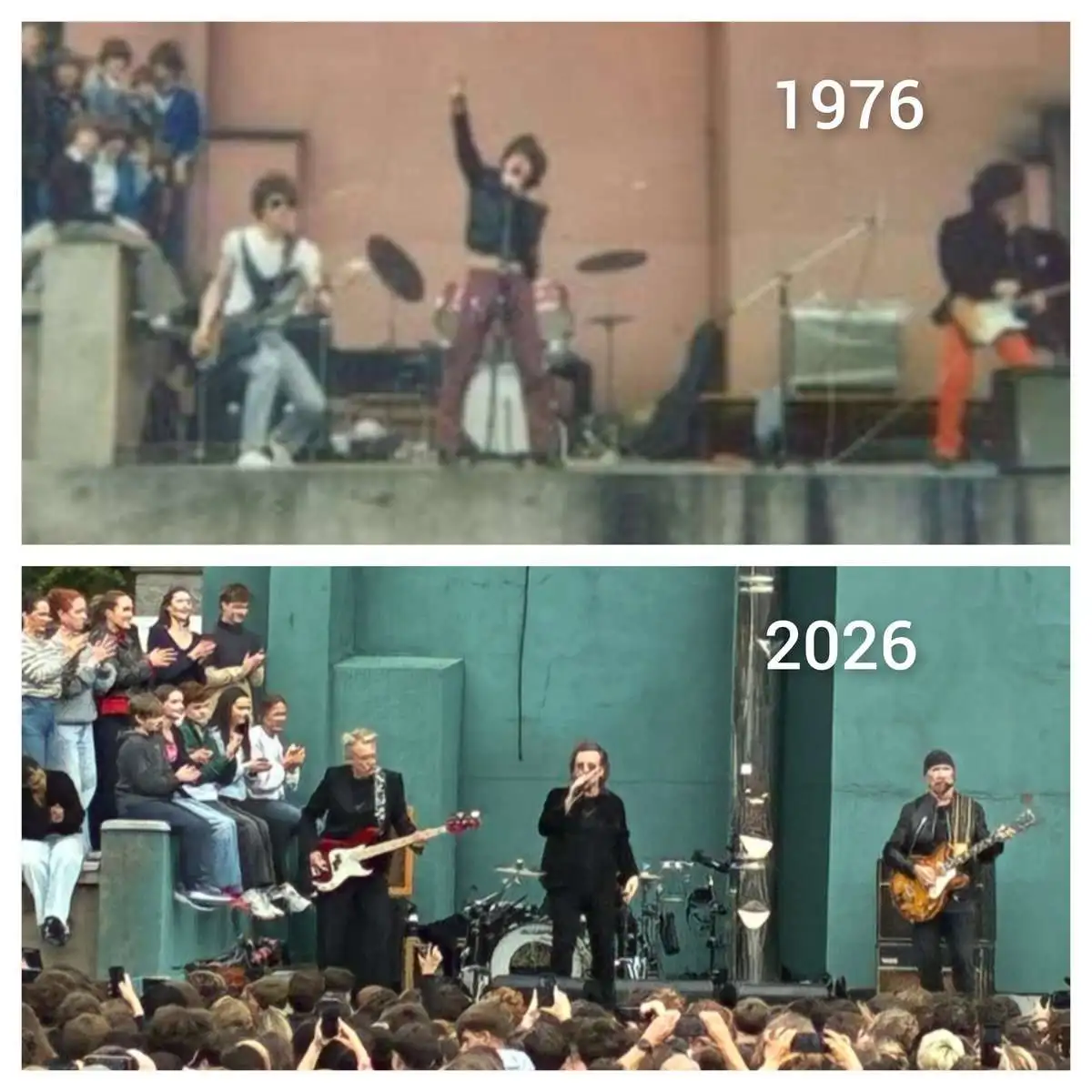 U2 celebra 50 años tocando en su instituto de Dublín, donde Bono, The Edge, Adam Clayton y Larry Mullen tocaron por primera vez en 1976