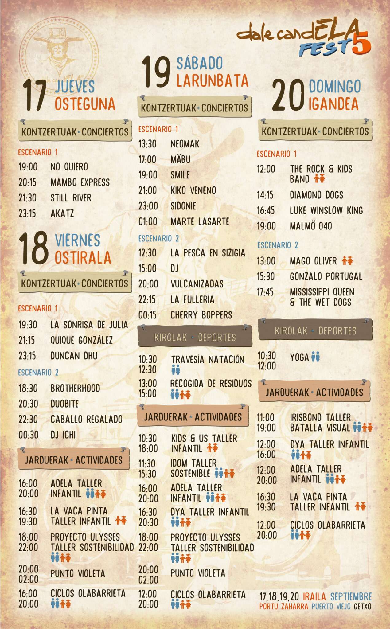 Ya tenemos los horarios del DalecandELA Fest 2026. Desde este jueves 17 y hasta el domingo 20 de septiembre, en el Puerto Viejo de Getxo