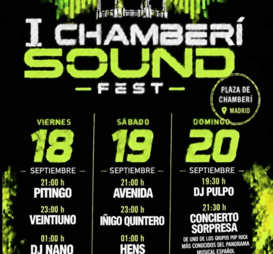 Del viernes 18 al domingo 20 de septiembre, se celebra en la Plaza de Chamberí de Madrid la primera edición del Chamberí Sound Fest