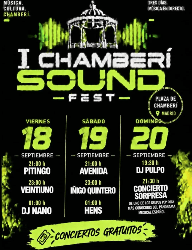 Del viernes 18 al domingo 20 de septiembre, se celebra en la Plaza de Chamberí de Madrid la primera edición del Chamberí Sound Fest