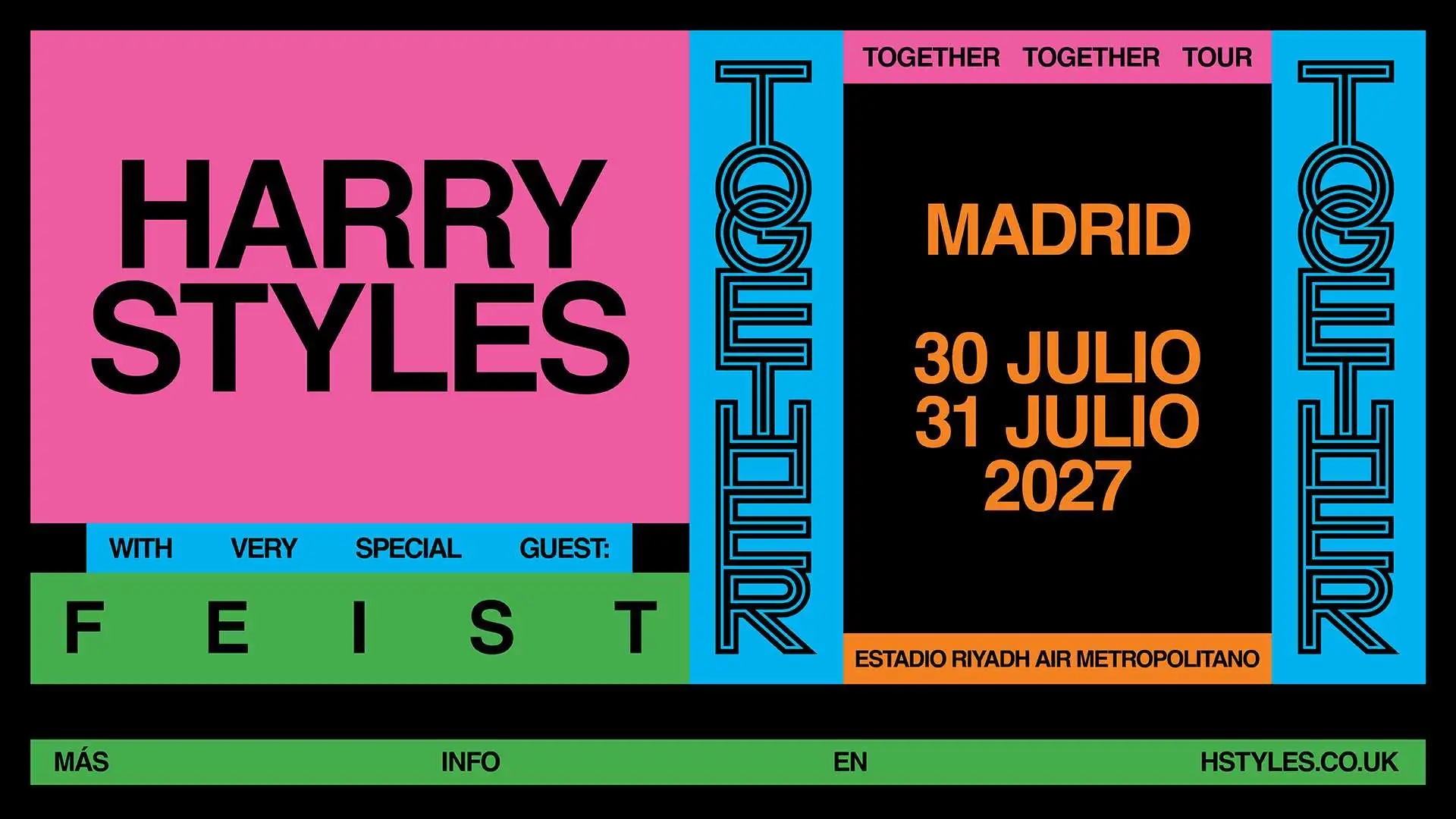 Harry Styles anuncia dos conciertos en el estadio Ryadh Air Metropolitano de Madrid los días 30 y 31 de julio de 2027.