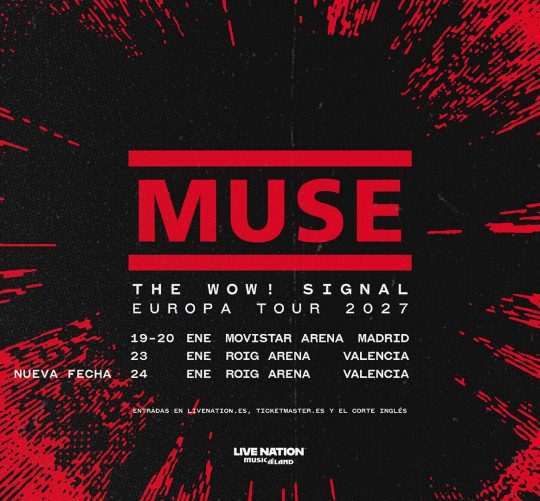 Debido a la alta demanda, Muse suma un nuevo concierto en Valencia el 24 de enero de 2027, en el pabellón Roig Arena