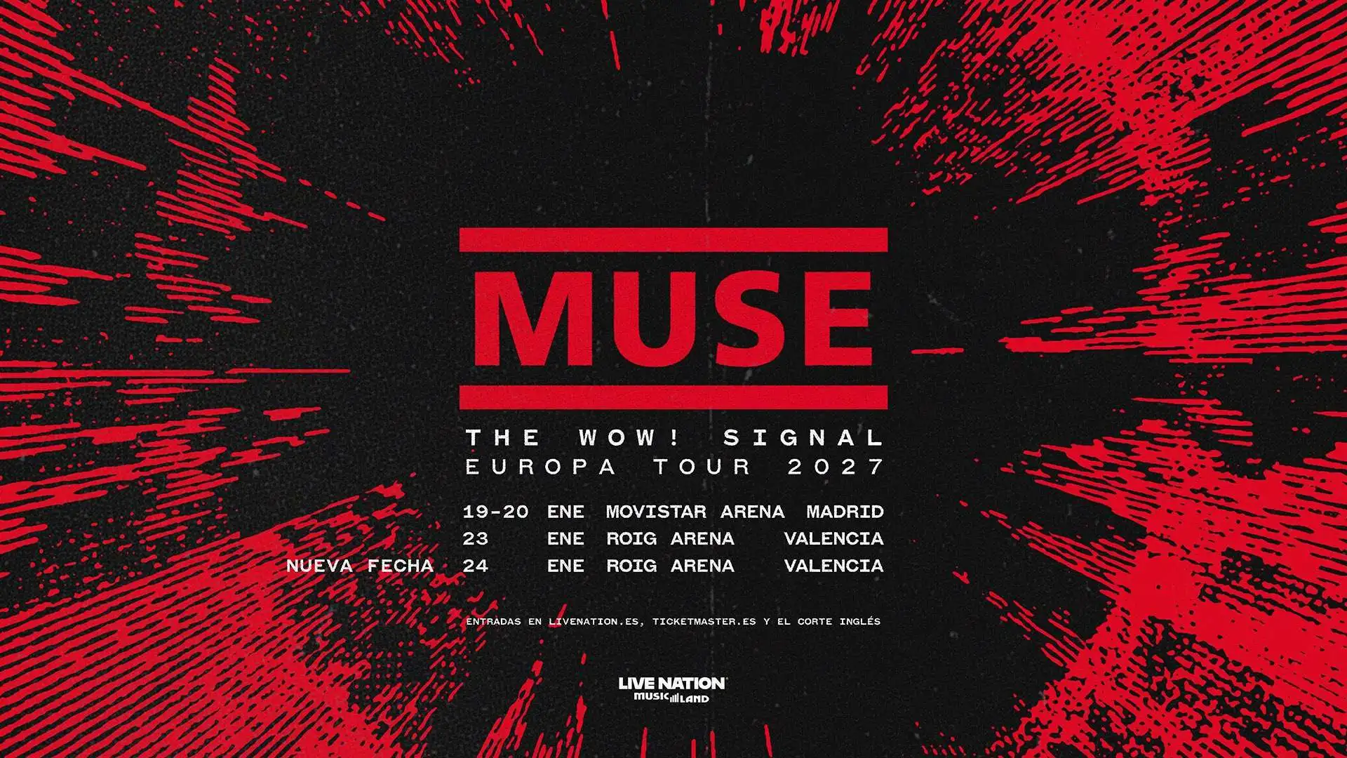 Debido a la alta demanda, Muse suma un nuevo concierto en Valencia el 24 de enero de 2027, en el pabellón Roig Arena