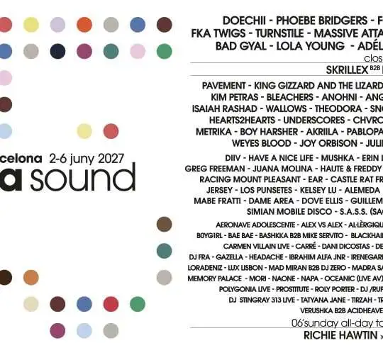 Primavera Sound Barcelona 2027 celebrará sus jornadas principales del 3 al 5 de junio en el Parc del Fòrum