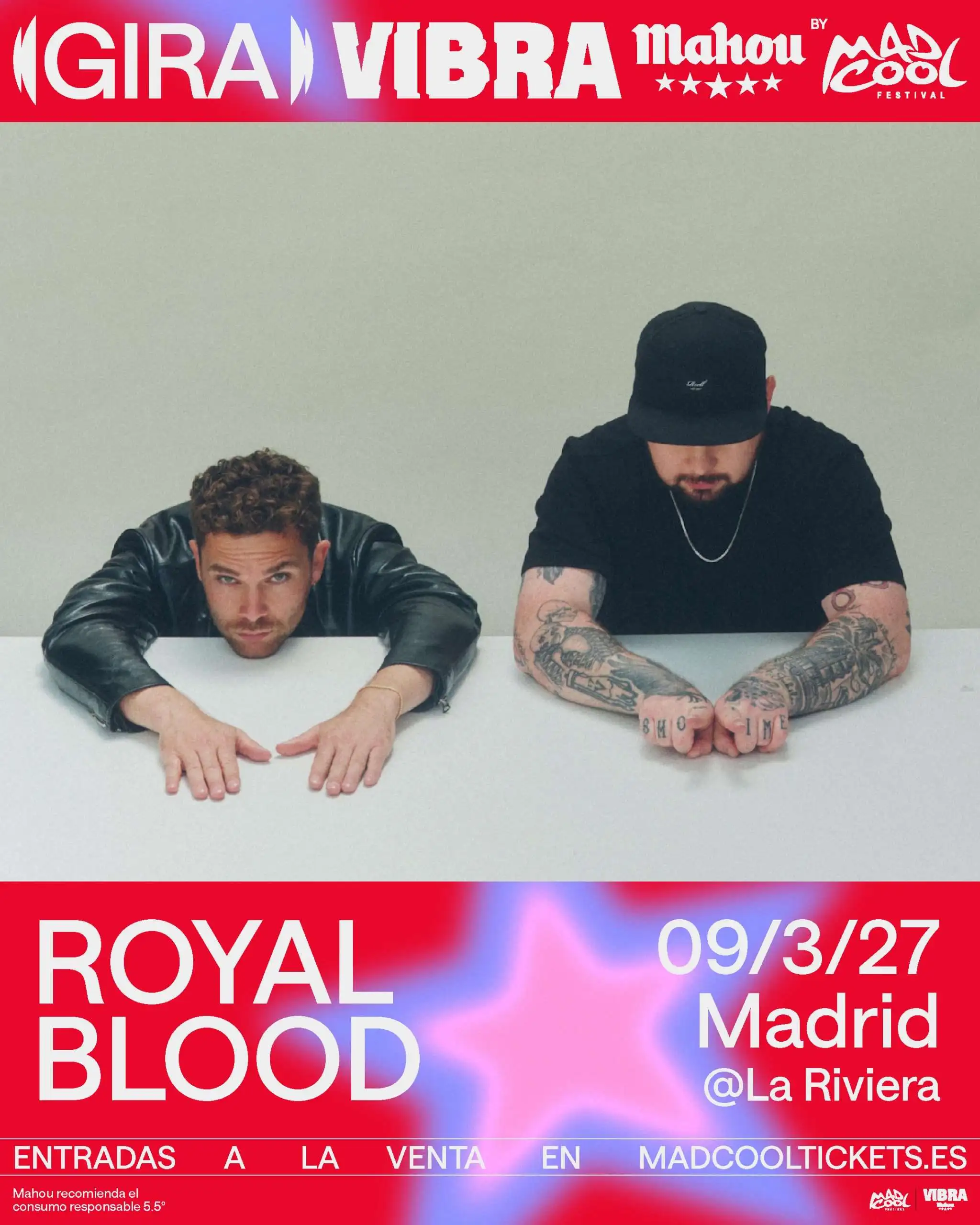 Royal Blood darán un concierto en La Riviera de Madrid el próximo 9 de marzo de 2027, dentro de la Gira Vibra Mahou by Mad Cool